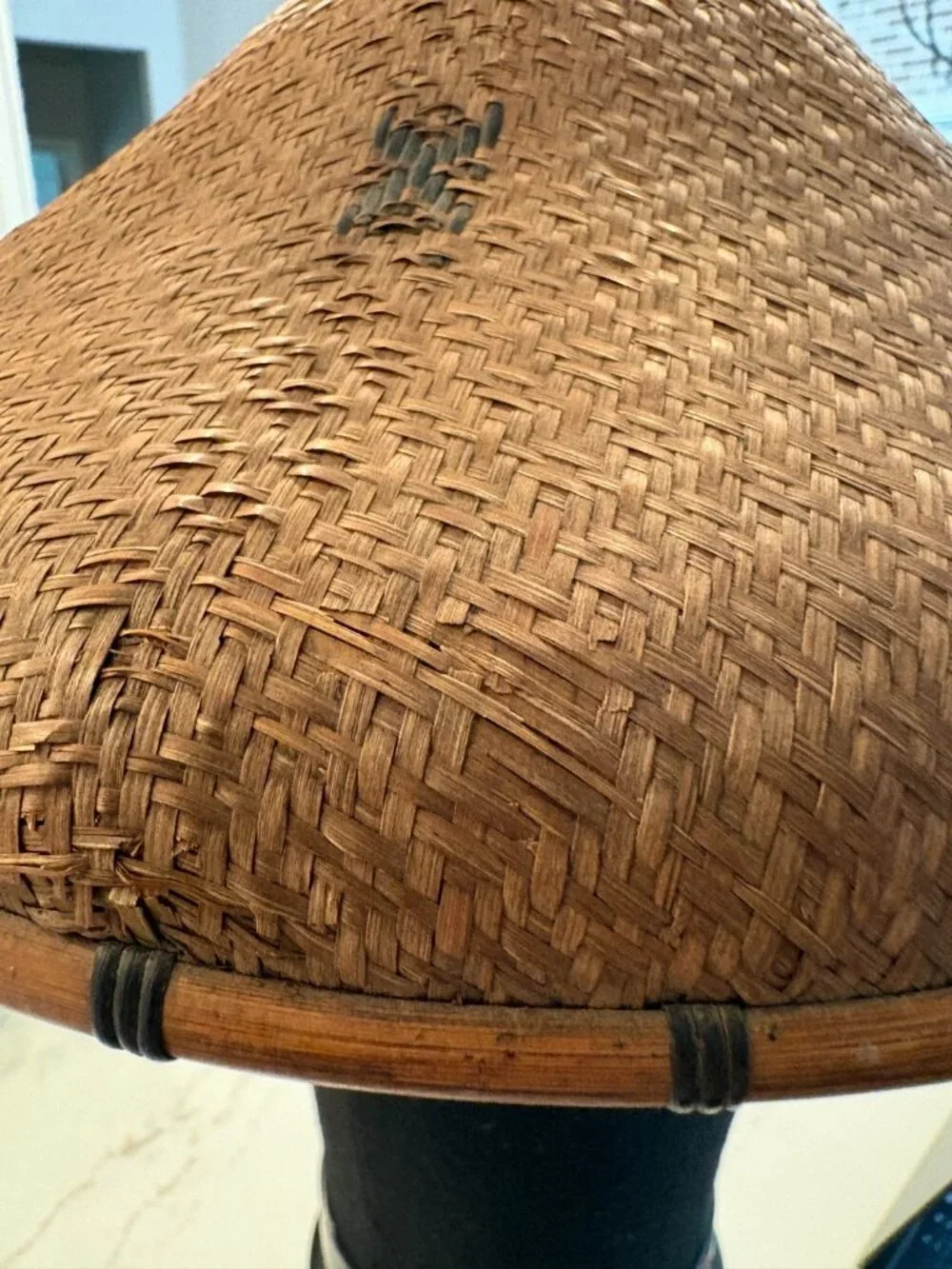 Vintage Handwoven Bamboo Field Hat Asian Folk Art Primitive Wall Decor Boho